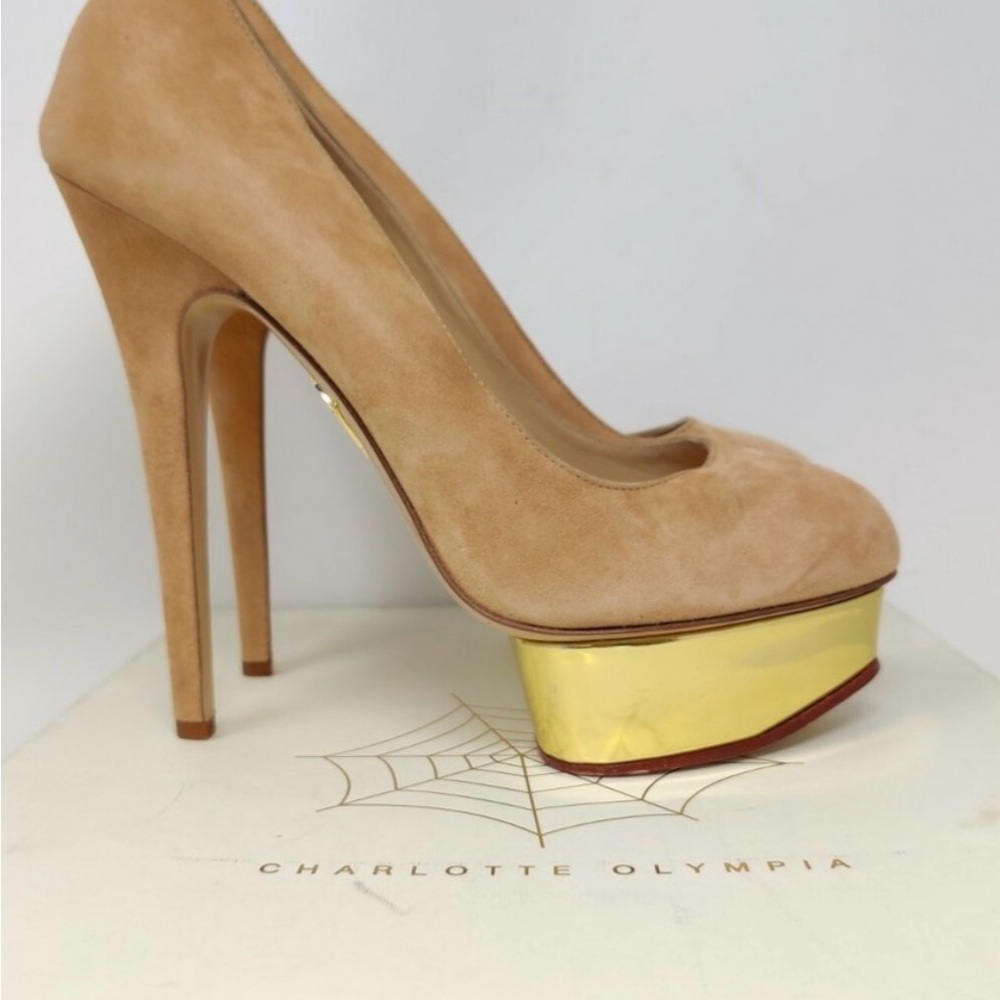 Charlotte Olympia Beige and Gold Platform Heels